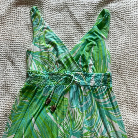 Lilly Pulitzer Isla Green Sheen Fronds Place Tassel Tie Jersey Long Maxi Dress - Picture 7 of 9